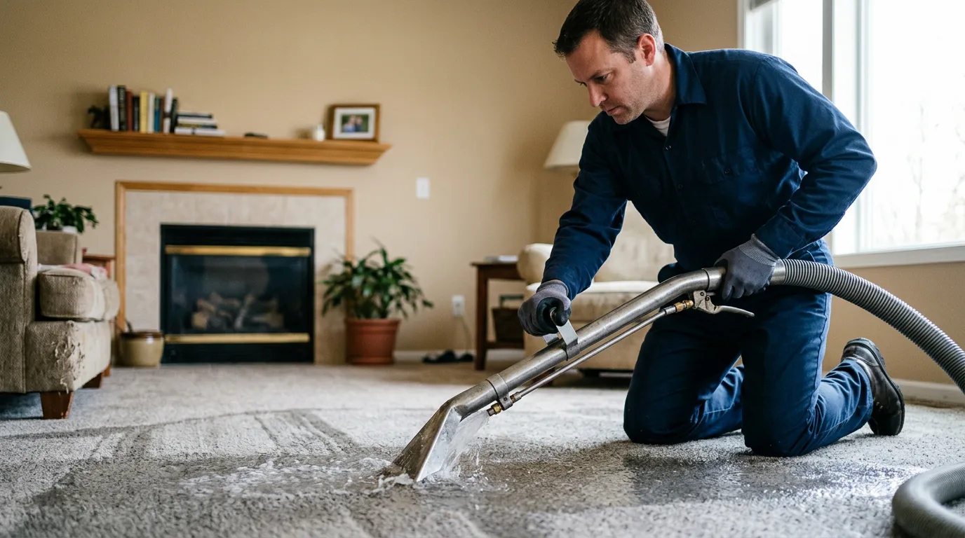 Water damage restoration technician working near Dugger, IN